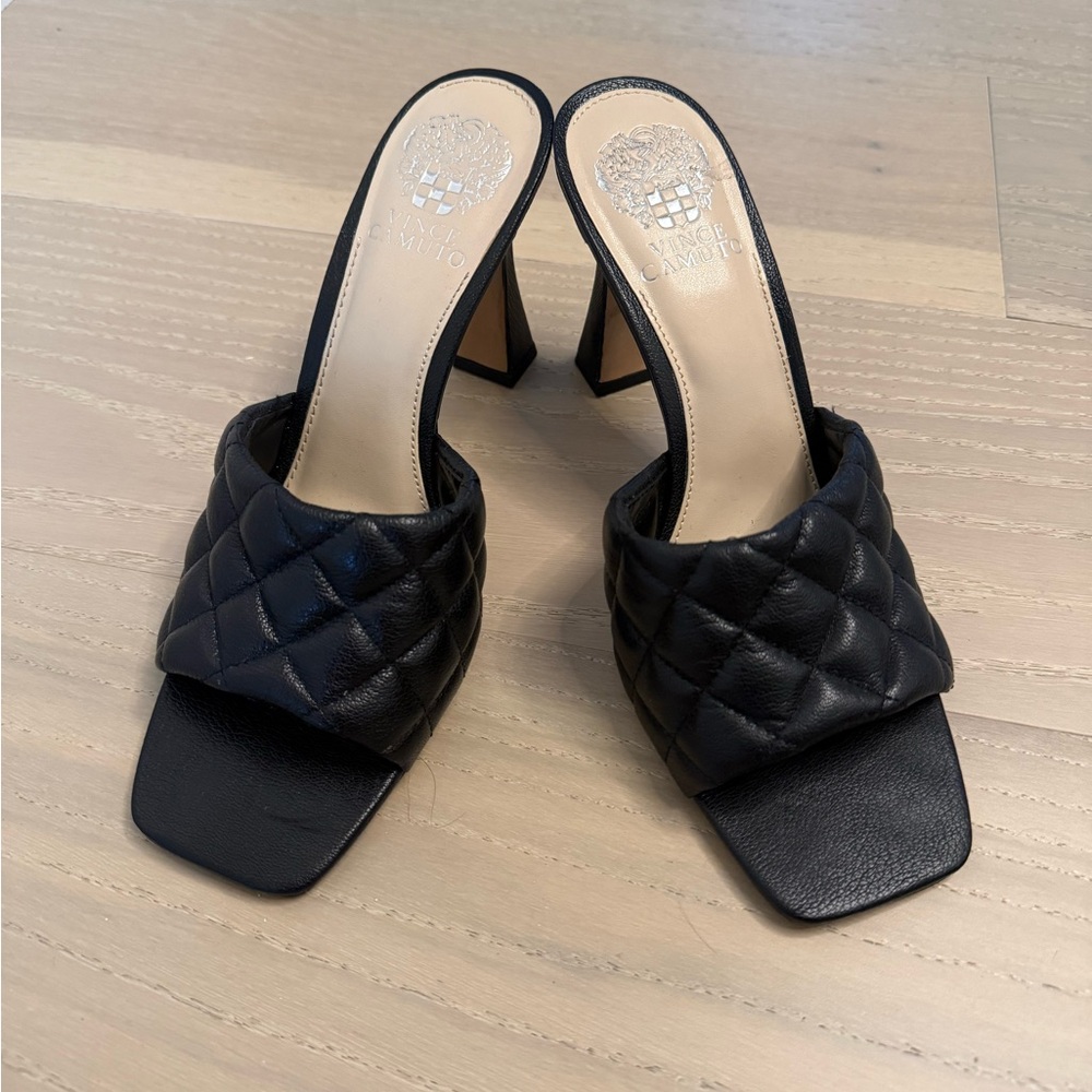 Vince Camuto Leather Quilted Open-Toe Heel